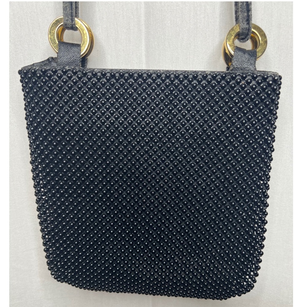Vintage Black Beaded Crossbody Bag Gold Hardware Evening Purse‎ Small Square